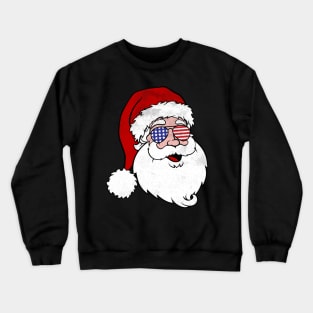 Funny Santa Claus Vintage Patriotic Hipster Design with American USA flag sunglasses For Christmas Crewneck Sweatshirt